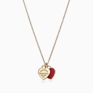 Return to Tiffany Mini Double Heart Tag Pendant Necklace Red Enamel 18k Gold